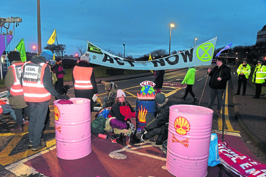 PROTESTS: Extinction Rebellion Scotland blocking the entrance to the headquarters of oil giant Shell in Aberdeen