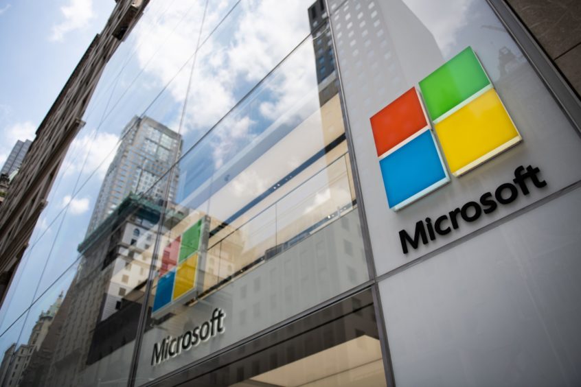 major oil companies have teamed up with technology partners such as Google, Microsoft or Amazon in order to automate their exploration services.
A sign hangs on the exterior of the Microsoft Corp. Fifth Avenue flagship store in New York, U.S., on Saturday, July 14, 2018. Mark Kauzlarich/Bloomberg