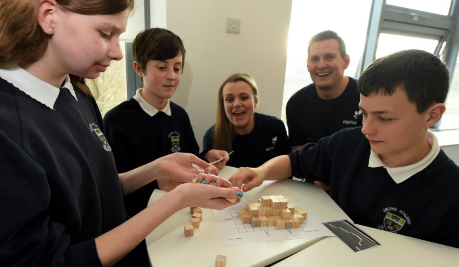 Heroes of Tomorrow event with Techfest at RGU, Aberdeen. In the picture are from left: Sarah Chew, managing director of Techfest and Arne Gurtner, Equinor senior vice president UK with pupils from Aboyne Academy. 
Picture by Jim Irvine.