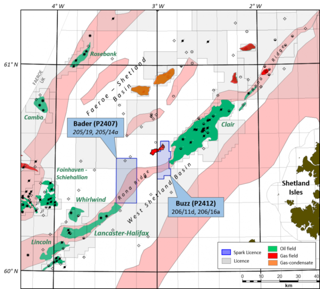 Spark Exploration's licences neighbour Hurricane Energy's Lancaster field and BP's Clair development.