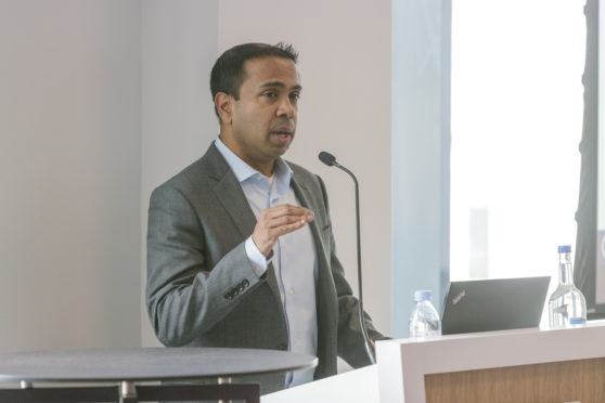 Arindam Das, group head of consulting at Westwood Global, was speaking alongside colleague Dominic Stirling at Subsea Expo
(Photo: Ross Johnston/Newsline Media)
