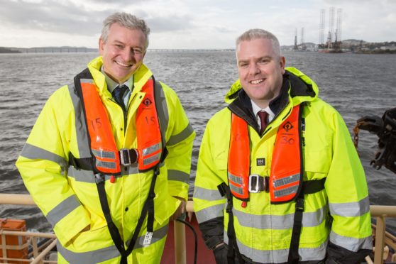 l-r): Matthias Haag, NnG Project Director, and David Webster, Forth Ports Senior Port Manager for the Ports of Dundee and Leith.
Picture Robert Perry.