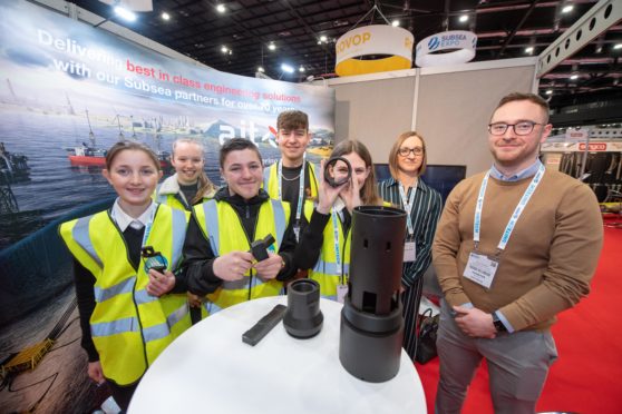 OPITO Energise Your Future Event at Subsea Expo 2020
Pictured is: Meldrum Academy pupils at AJT stand with Ashleigh Thomson and James Stewart from AJT.
Picture by Abermedia / Michal Wachucik