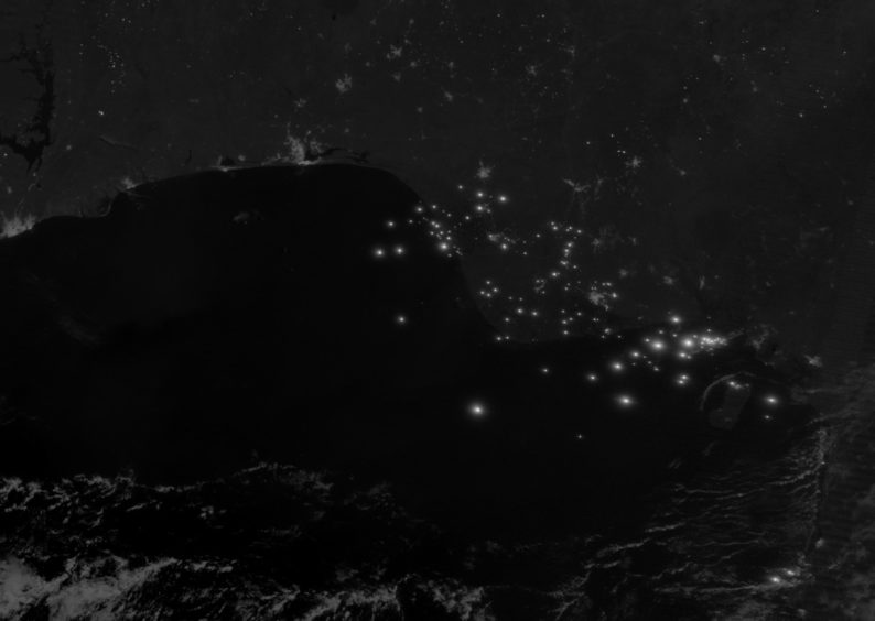 Niger Delta by night with gas flares
Source: NASA Earth Observatory