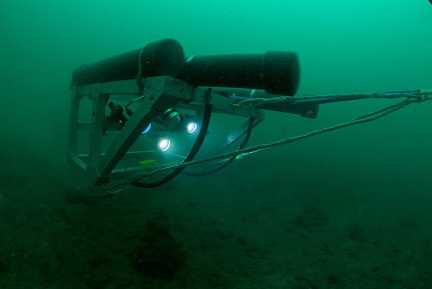 Towed video array underwater (Credit Matthew Witt).