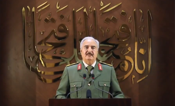 General Khalifa Haftar delivers a speech claiming a mandate to rule Libya