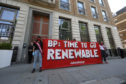Greenpeace activists stage a socially distanced protest outside BP’s Annual General Meeting.
Pic: Greenpeace