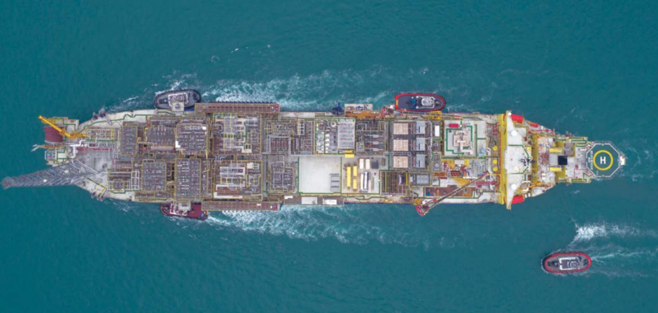 Top down view of FPSO in blue waters