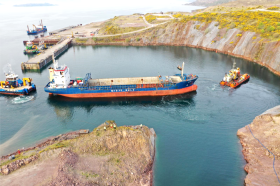 MV Kaami, which ran around in the Minch, arriving at Kishorn drydock for dismantling.