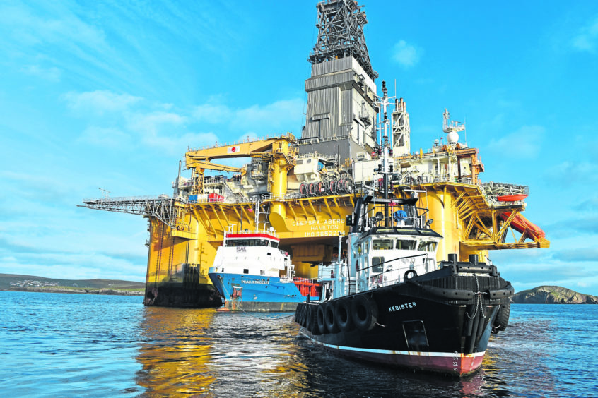 The Deepsea Aberdeen drilling rig in Lerwick Harbour.