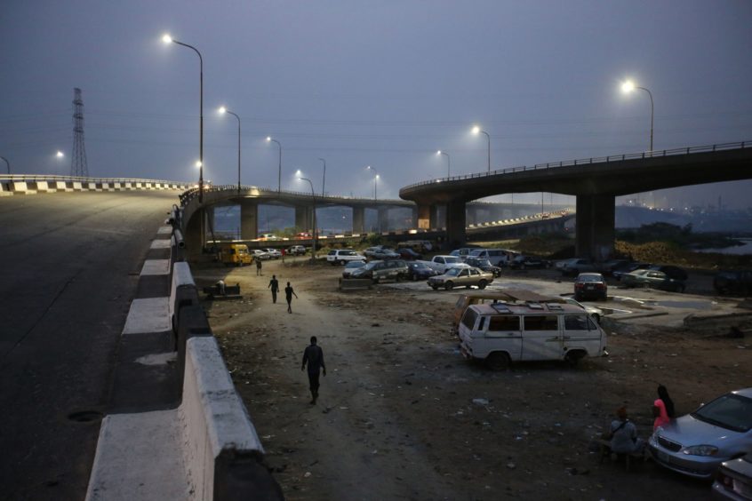 Night scene in Lagos with streetlights and roads