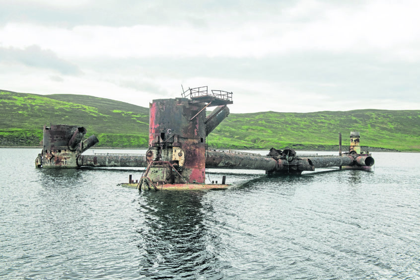 Remains of the Buchan Alpha rig, which broke off from Dales Voe in a storm last year. The remains have now been removed.