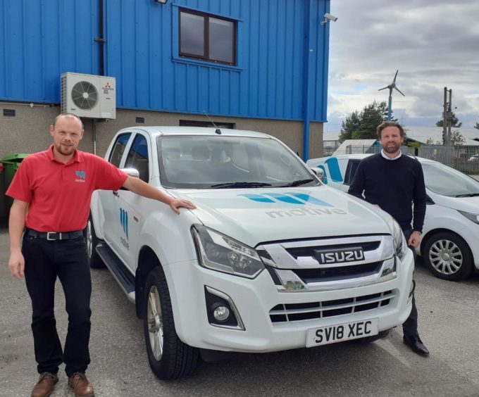 Motive Offshore chief operating officer James Gregg and global business development director Eddie Moore at the company's Kintore facility.