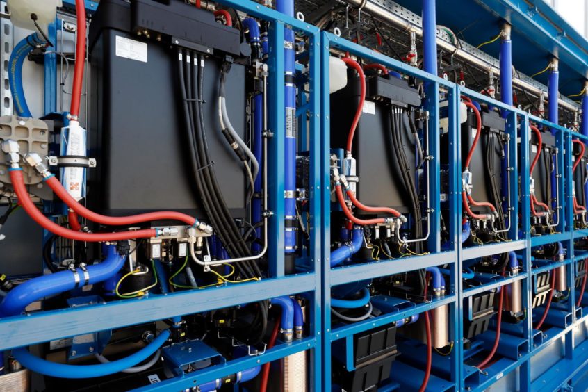 A panel of fuel cells in the hydrogen power plant of APEX Energy company, in Laage, Mecklenburg-Western Pomerania, Germany, 14 August 2020.