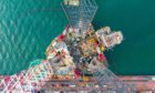 Aerial view of jack up rig with maintenance plant