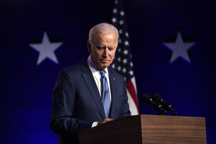 Joe Biden addresses the nation at the Chase Center November 06, 2020 in Wilmington, Delaware.  (Photo by Drew Angerer/Getty Images)