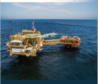 Oil platform offshore, in blue seas