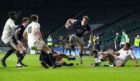 Duhan van der Merwe of Scotland breaks a tackle to score a try during the Rugby Six Nations match between England and Scotland in Twickenham. Supplied by FACUNDO ARRIZABALAGA/EPA-EFE/Shutterstock