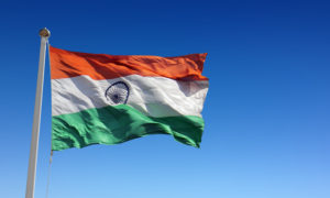 India's flag flutters in the wind.