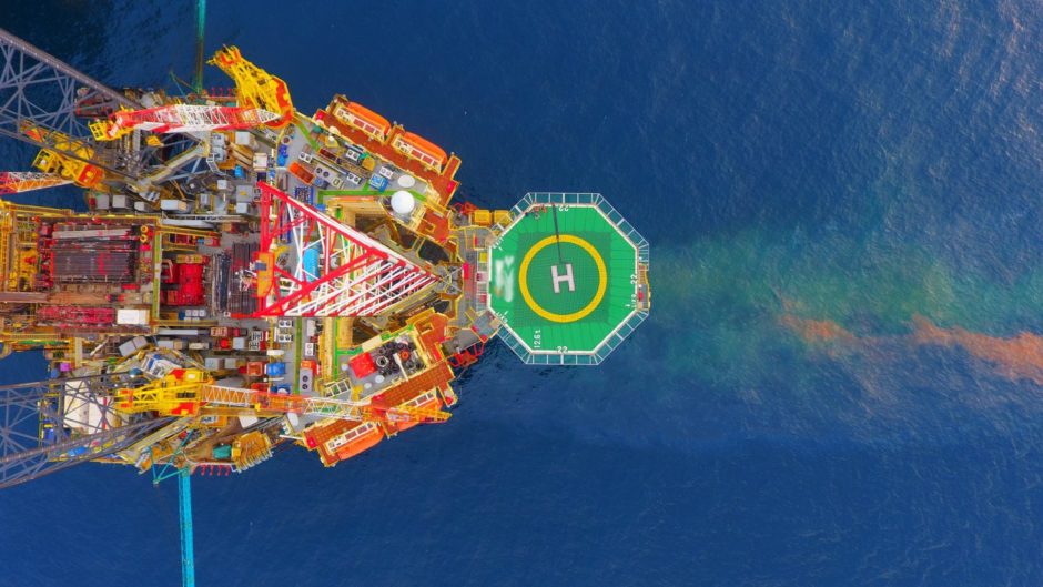 Areal photography from top view of jack up rig