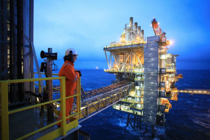 A worker on BP's Clair Ridge platform, west of Shetland. 