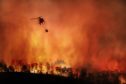 Fire fighting helicopter carry water bucket to extinguish forest fire in Indonesia: fire fighters have also been battling a blaze at the Cilacap oil refinery