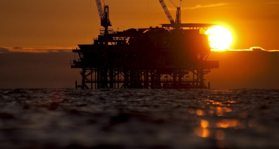 Offshore platform at sunset