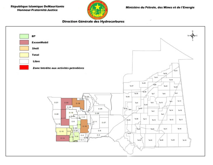 A map of Mauritania's offshore from the ministry. 