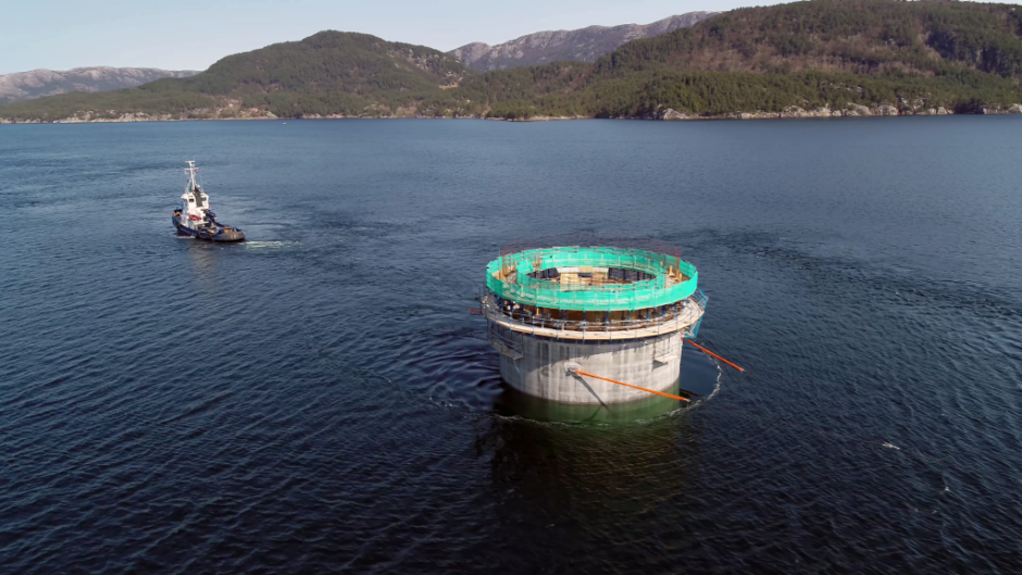 11 substructures are transported from the Aker Solutions yard at Stord to the deep-water site at Dommersnes. (Photo: Woldcam / Equinor ASA)