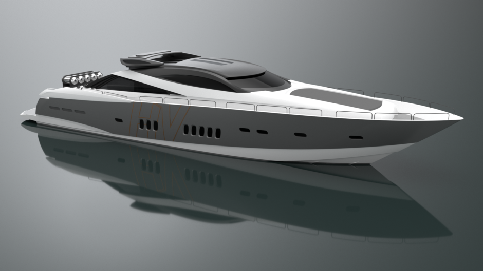 Rendering of yacht on grey background