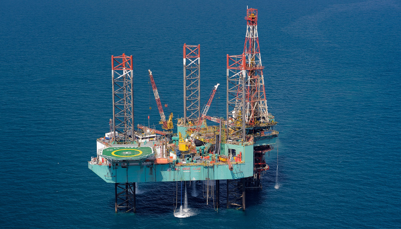 Platform floating in a blue sea