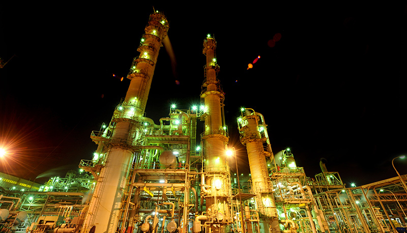 Industrial plant lit up at night