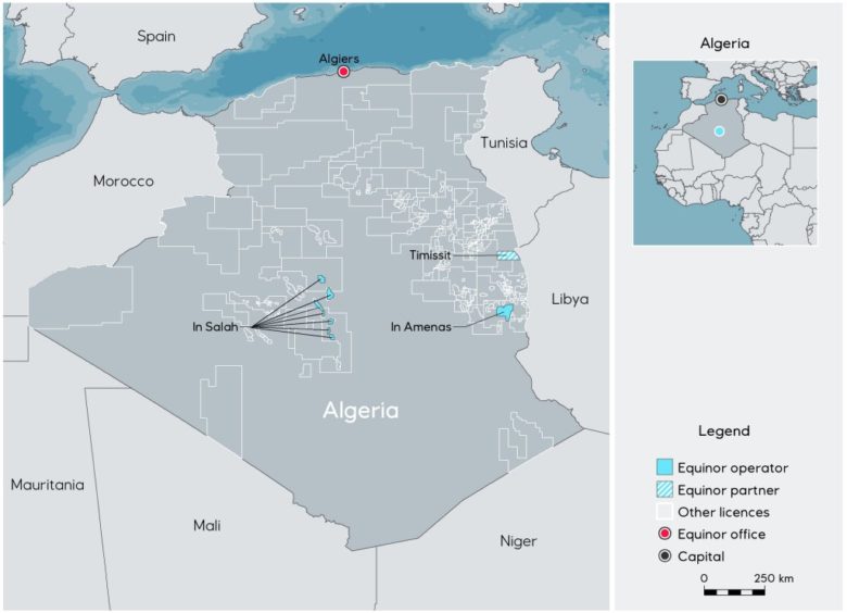 Map showing Equinor assets in Algeria