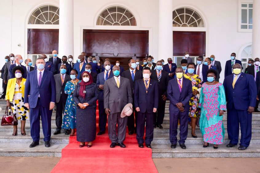 Group of people gather on steps