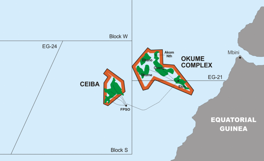 Map showing fields offshore Equatorial Guinea