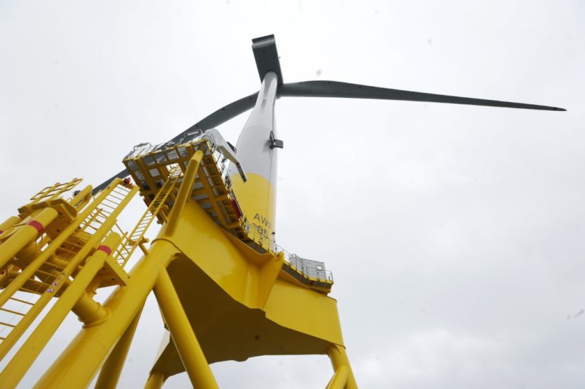 A wind turbine on Vattenfall's Aberdeen Bay Wind Farm. 
Picture by Darrell Bens