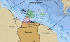 Map showing Suriname's eight blocks available in bid round