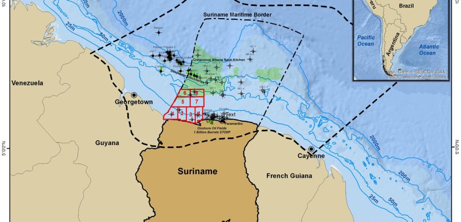 Map showing Suriname's eight blocks available in bid round