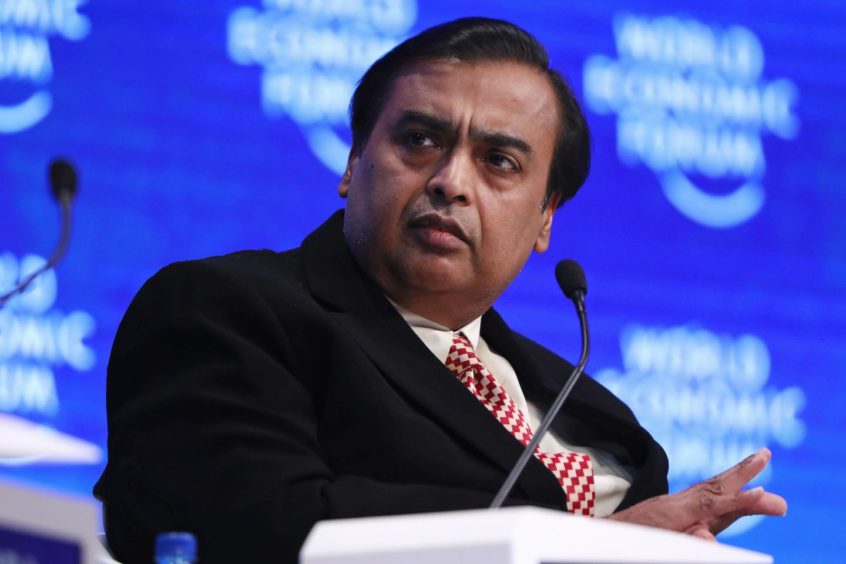 Mukesh Ambani, billionaire and chairman and managing director of Reliance Industries Ltd., pauses during a panel session at the World Economic Forum (WEF) in Davos, Switzerland, on Tuesday, Jan. 17, 2017. Photographer: Simon Dawson/Bloomberg