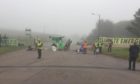 Protestors outside Peterhead Power Station.