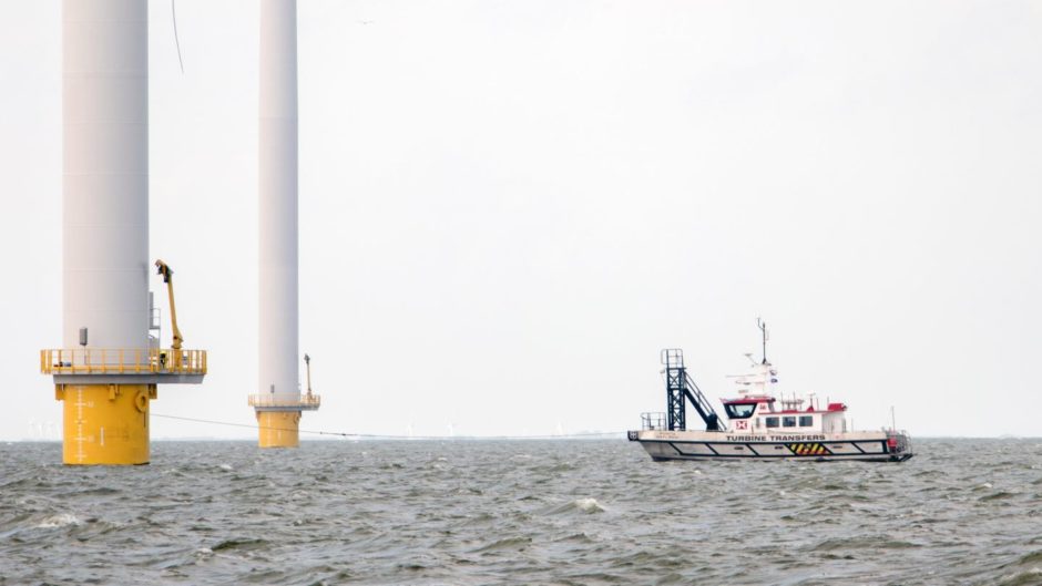 Work being carried out at a southern North Sea wind farm.