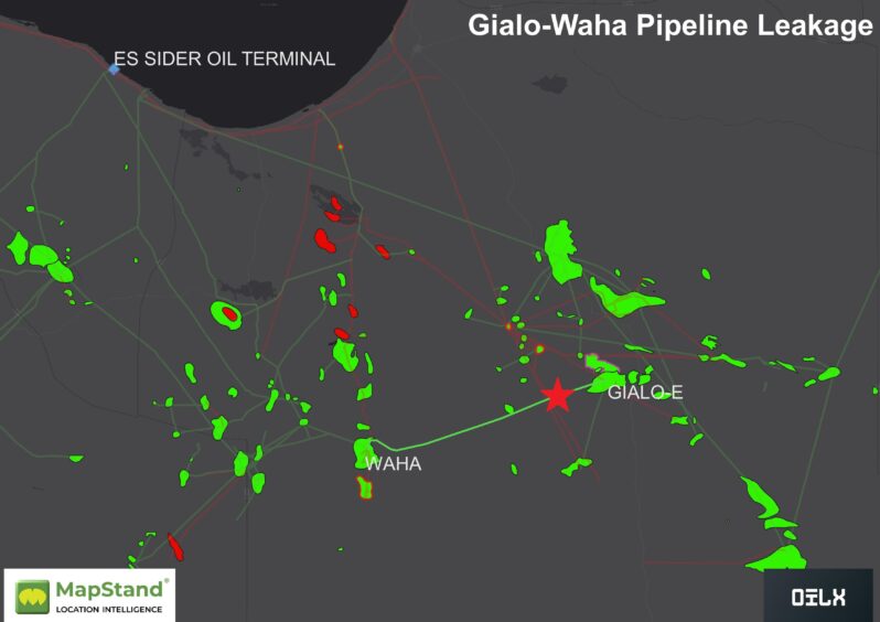 Map showing oil and gas fields in Libya