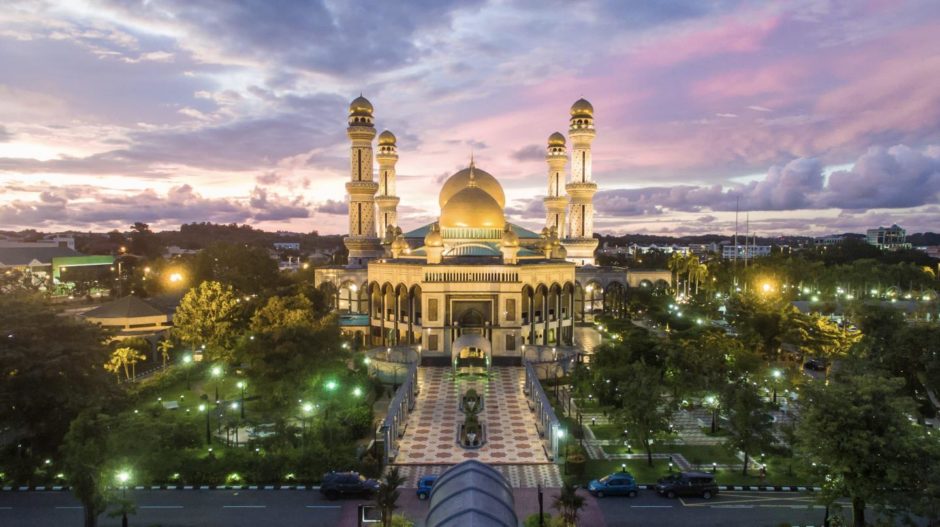 Aerial view of mosque Jame' Asr Hassanil Bokliah at Brunei Darussalam.