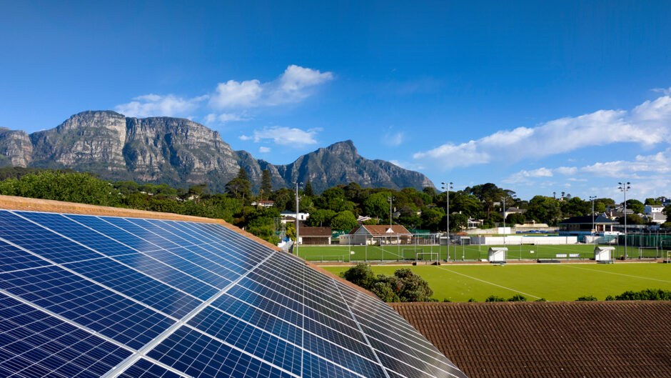 Solar panel in the foreground, Table Mountain in the background