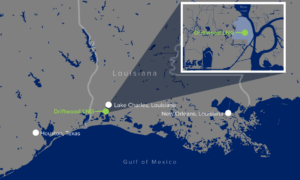 Map showing location of Tellurian's Driftwood LNG on the US Gulf Coast
