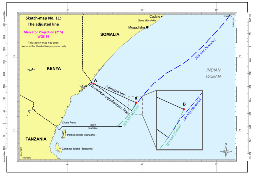 Map of Somali-Kenya offshore with dividing line