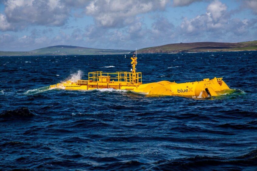 Mocean Energy Blue X in operation at at EMEC Scapa Flow wave energy test site. EMEC Orkney.