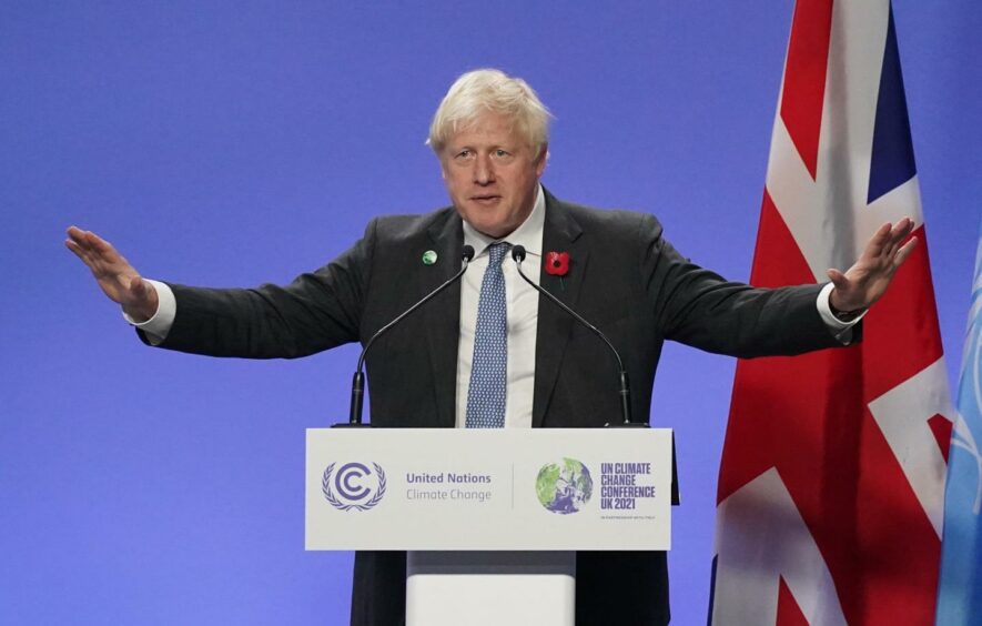 Prime Minister Boris Johnson speaking at a press conference during the Cop26 summit at the Scottish Event Campus (SEC) in Glasgow. Picture date: Tuesday November 2, 2021. Stefan Rousseau/PA Wire