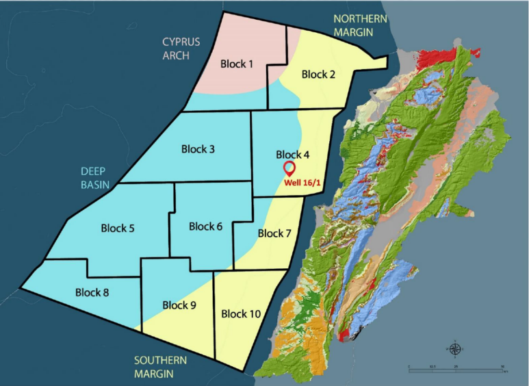 Map showing blocks offshore Lebanon