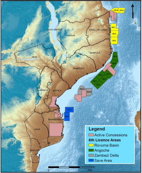 Map showing blocks available offshore Mozambique
